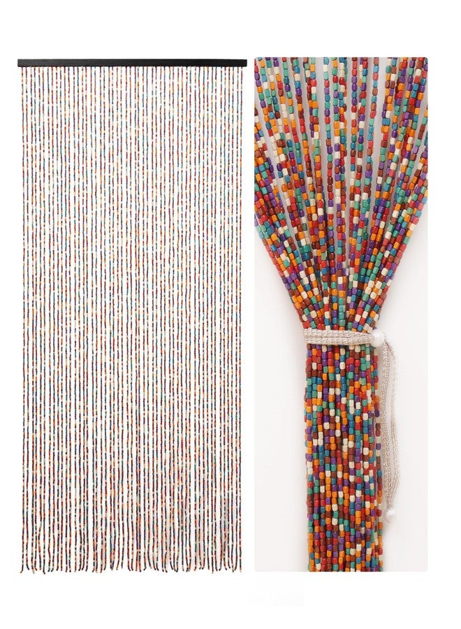 Ezcasch 52 Strands Colorful Beaded Curtain Bamboo Curtain for Doorways Multi-Scenario Application Purely Handmade Beaded Curtain as Insect Screen for Bedroom or Balcony 35.4" x 74.8", Rainbow - Image 1